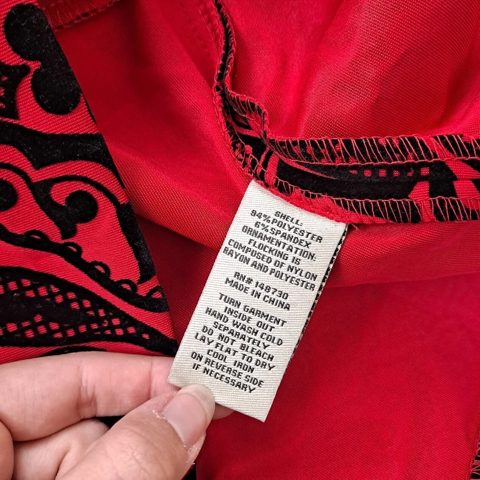 Vestido ECI Mujer 6 Rojo Midi Calce Acampanado Terciopelo Burnout Vacaciones Elegante Cuello Joyado Foto 4 de 4