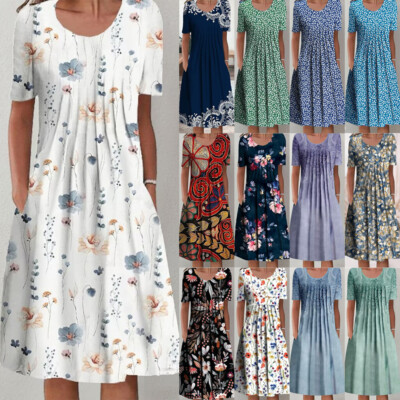 Womens Floral PLUS SIZE Short Sleeve Dress Summer Holiday