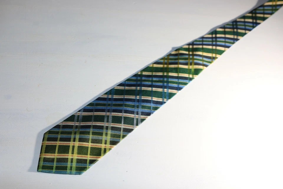 Галстук OLIVER зеленый/золотой/синий в полоску - 100% шелк - сделано в Италии - Изображение 2 из 3