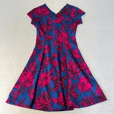 Banana Republic Fit and Flare Dress Size 0 Blue Pink Floral Cap Sleeve