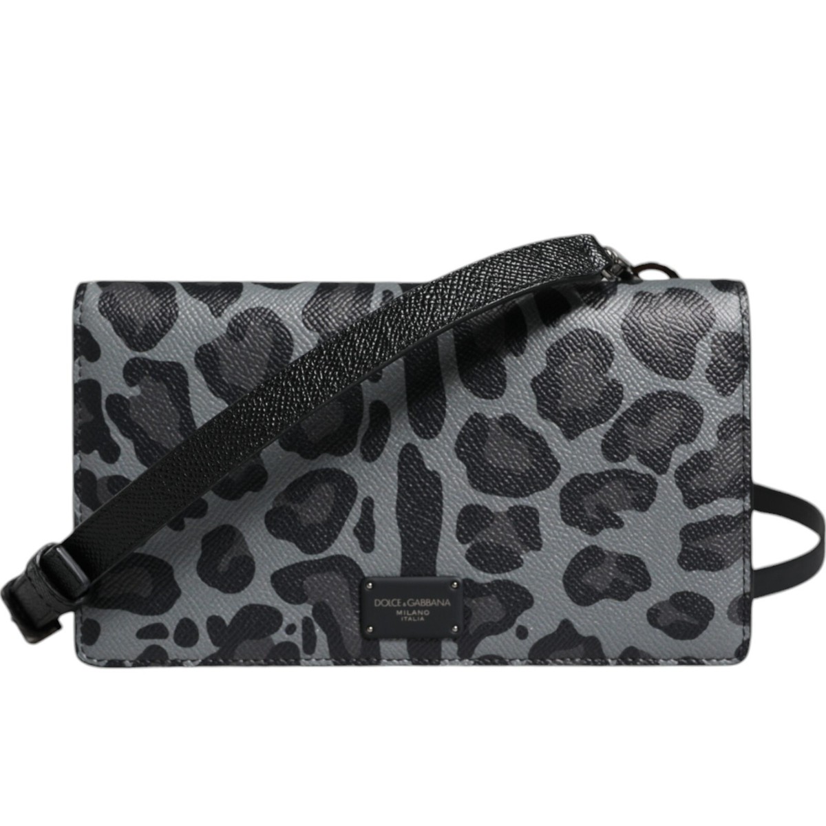 DOLCE & GABBANA Bag Black Gray Leopard Leather Bifold DOLCE & GABBANA Bag Black Gray Leopard Leather Bifold