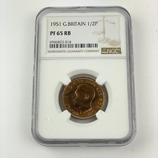 NGC Graded George VI 1951 Great Britain 1/2P Half Penny PF 65 RB PF65 Proof Coin