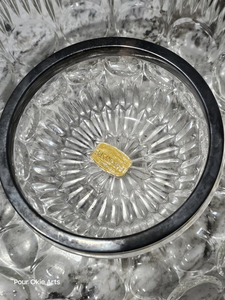 Juego de 2 cuencos de cristal vintage con plomo cortados a mano con borde de placa de plata Foto 2 de 4