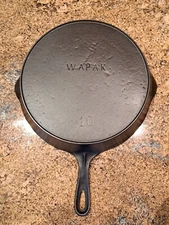 Antique Restored WAPAK #10 Cast Iron Skillet w/Outer Heat Ring/ERIE Ghost Marks