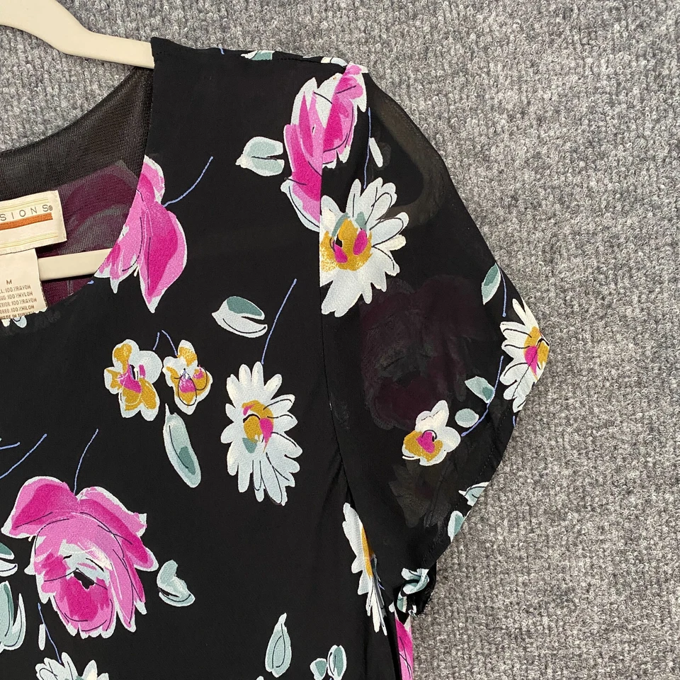 Vestido Expressions Mujer M Negro Floral Midi Vintage Años 90 Hadas Cabaña Romántico Foto 3 de 4