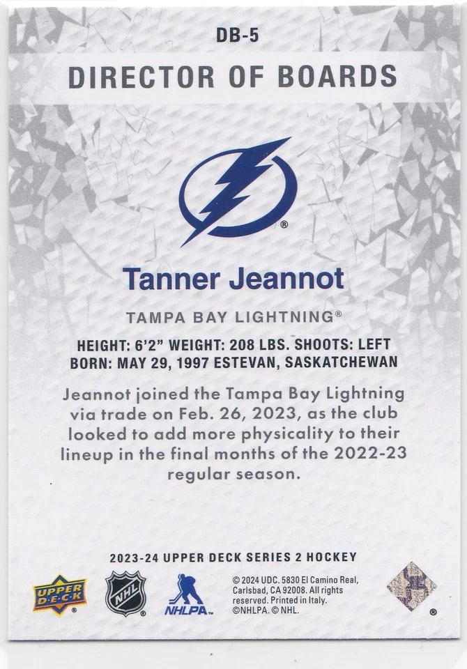 2023-24 Upper Deck Series 2 Director of Boards Gold Sparkle #DB-5 Tanner Jeannot - Image 2 of 2