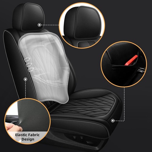 Black 5-Seat Covers Faux Leather Front Rear For Ford F-150 Crew Cab 2009-2024 - Picture 2 of 6