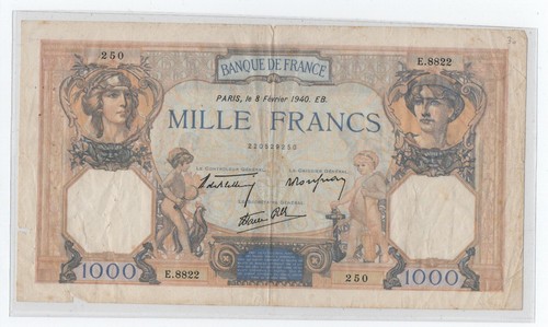 FRANCE 1000 FRANCS 1940 PICK 90 PINHOLES (SPLIT) LOOK SCANS