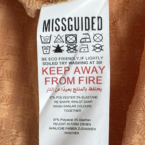 Abito Missguided manica a sbuffo Seersucker aperto schiena gonna a strati tg 8 arancione nuovo senza etichette - Foto 7 di 15