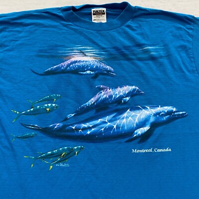 vintage 90s DOLPHIN DOUBLE-SIDED T-Shirt LARGE/XL nature montreal