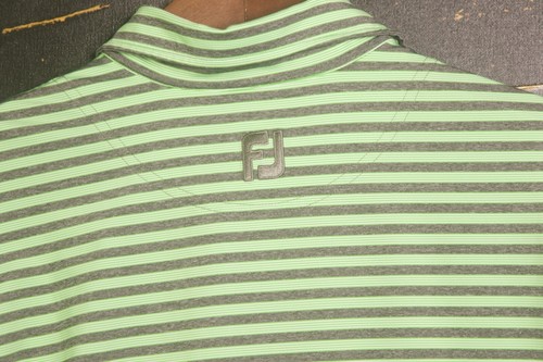 FOOTJOY Mens S/S 3 BUTTON STRIPE POLO SHIRT MINT GREEN GREY MEDIUM THE WOODLANDS - Picture 9 of 9