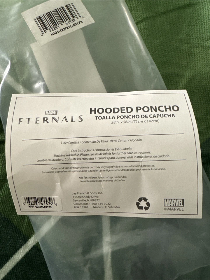 NUEVO SELLADO Marvel Eternals Verde Capucha BAÑO o PLAYA Poncho TOALLA 28" X 56" Foto 2 de 4