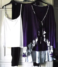 Trousers Suit 3 Piece Set Black Trousers white vest top & purple jacket 4XL NEW