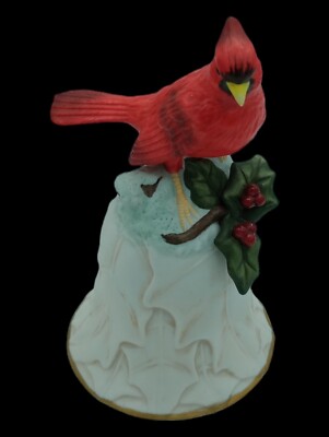 Vtg Avon Red Cardinal Porcelain Bell With Holly Leaf And Berries ...