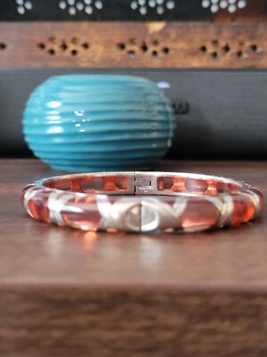 Angelique De Paris Women\'s Orange Enamel Hinged Bangle Bracelet Vintage Angelique De Paris Sterling Silver Amber Resin  main image 2