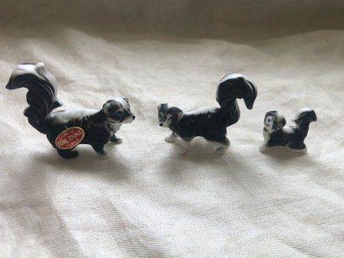 Vintage Lot of 3 Miniature Bone China Japan Skunk Family Figurines 