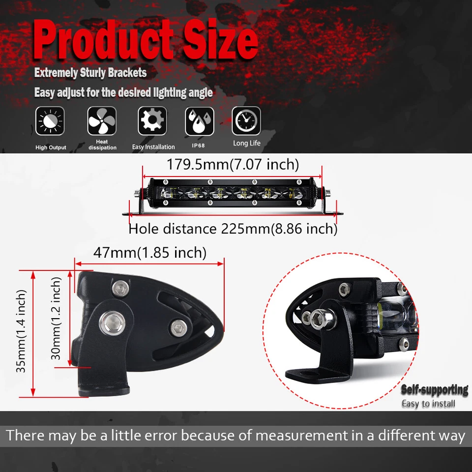 White 8" inch LED Work Light Bar Flood Spot Combo Fog Offroad Driving Truck - Image 2 of 4