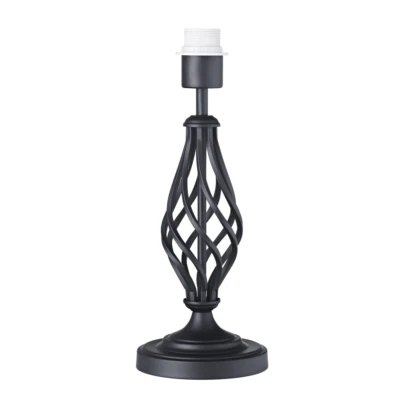 HAPPY HOMEWARES Traditional Black Table Lamp Base with Twist Metal Stem Design and Inline Swi...