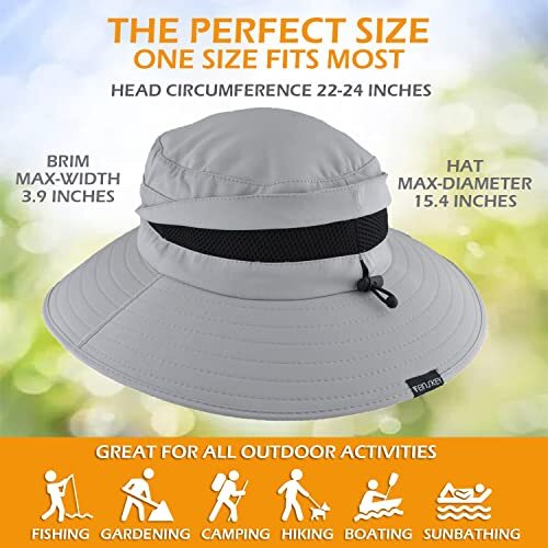 Men's Sun Hat, Rain Waterproof UV Protection Wide Brim One Size Light Grey image 6