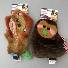 2 Pack TrustyPup Tough N Fun Lion Sloth Dog Chew Toy Plush Squeaker