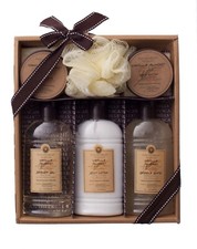TUSCAN HILLS Vanilla Almond 6-Piece Bath  Body Gift Set With Body Scrubber-NEW 