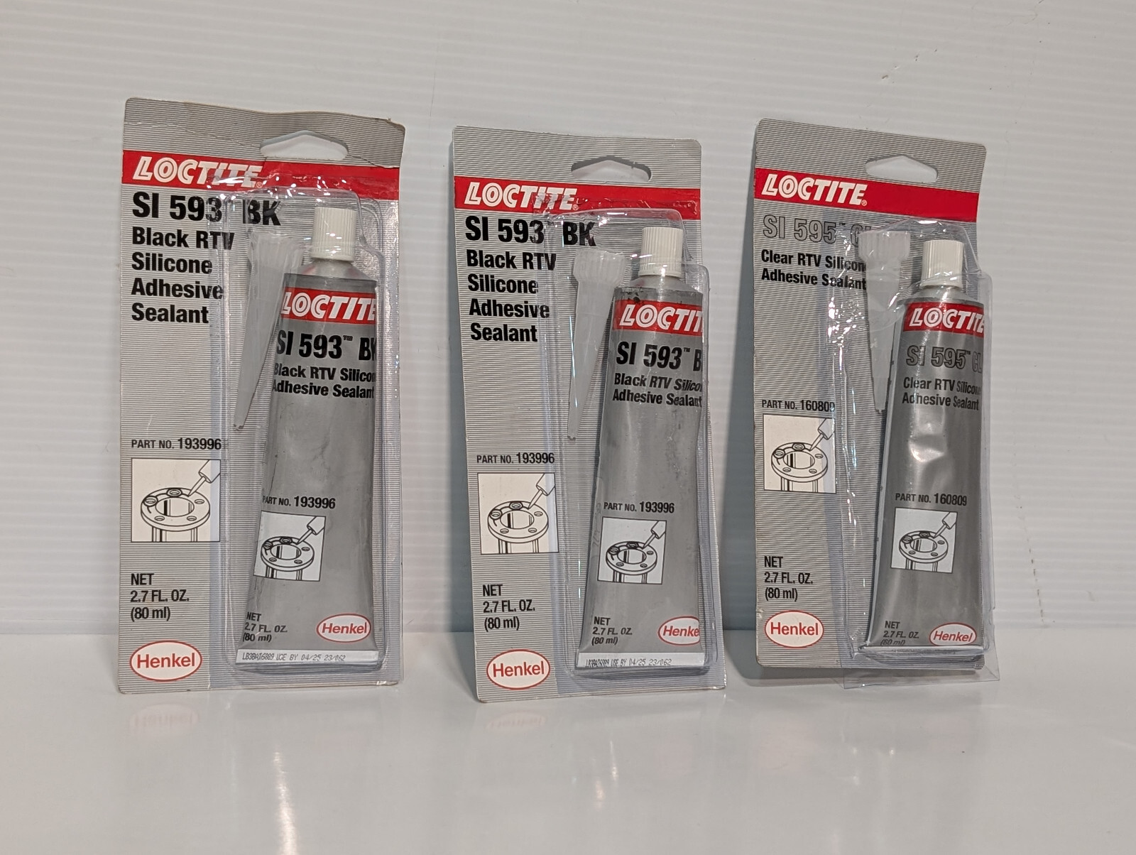 Lot of 3: Henkel Loctite 2.7oz RTV Silicone Black & Clear Adhesive Sealants
