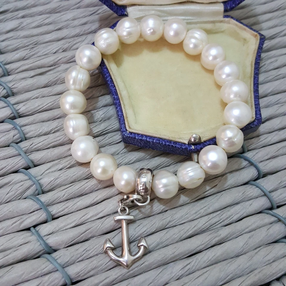 Thomas Sabo 925 Pulseira de Prata Esterlina, Pulseira de Pérolas de Água Doce, Berloque Âncora - Imagem 4 de 4