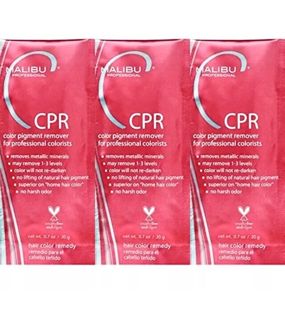 x3 Malibu C, CPR Hair Color Remover + 3 Processing Caps, Treatment