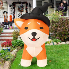 4 FT Halloween Inflatables Dog Outdoor Decorations Blow up Yard Wizard Shiba Inu