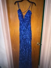 Women’s Dark Blue Floor Length Dress With A Thigh High Split