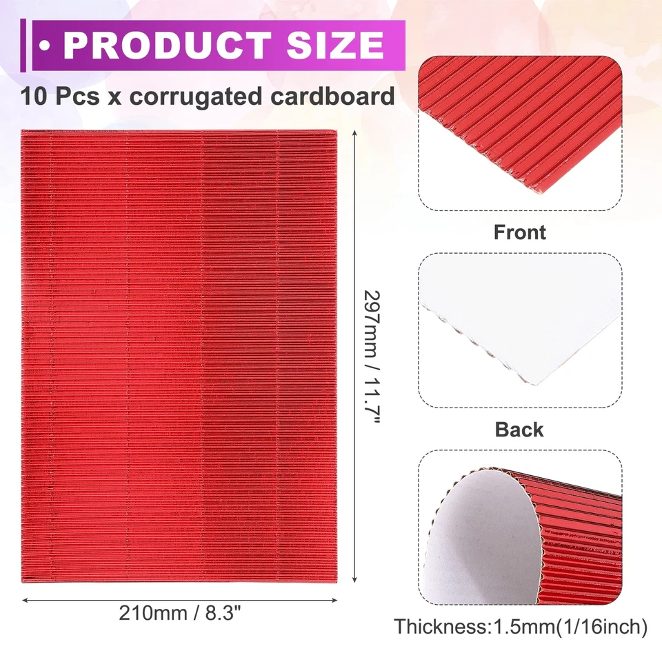 10 Sheets A4 Red Metallic Corrugated Cardboard Paper for DIY - Image 2 of 4