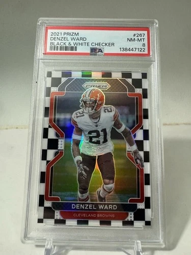 Denzel Ward - 2021 Panini Prizm - Black White Checkerboard Prizm SP #267 PSA 8