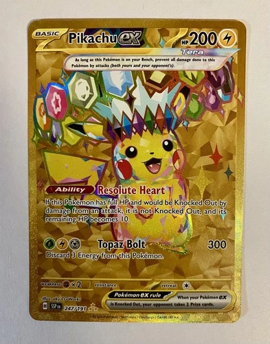 Pokémon TCG SV08 Surging Sparks Pikachu EX Hyper Rare Gold Holo Card 247/191