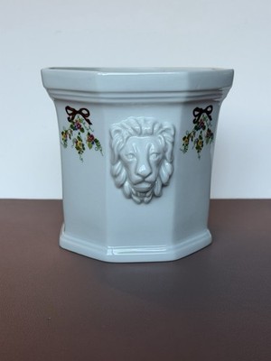 Vintage LICHTE Fine China Floral Lion Handles Cache Pot Jardiniere Vase