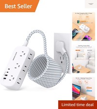 15FT Flat Extension Cord, Flat Plug Power Strip with USB C, Ultra Thin Flat P...