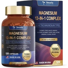 12-in-1 Magnesium 700mg by Totaria Nature Vegan Nerve  Bone Health Supplement