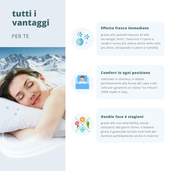 Cuscino Memory foam estivo/invernale Artic-fresh effetto fresco altezza 15cm - Immagine 2 di 4