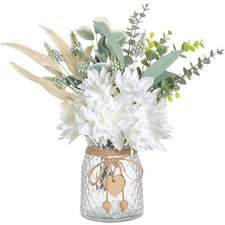Faux Flowers with Vase,Artificial Silk Flowers in Vase, Fake Plant Eucalyptus...