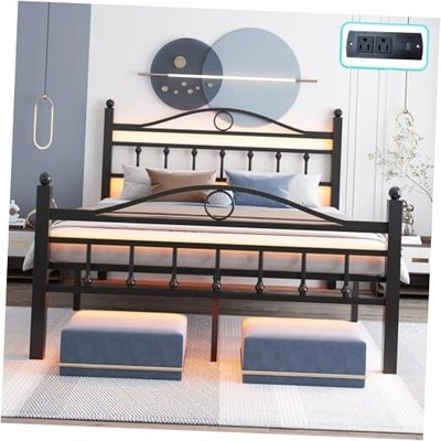 Size Bed Frame with Headboard, Metal Platform Bed Frame with Queen Black