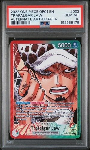 2022 ONE PIECE OP01-ROMANCE DAWN ALTERNATE ART-ERRATA #002 TRAFALGAR LAW PSA 10