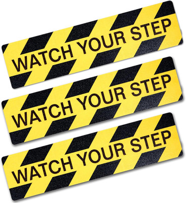 3 Pack Watch Your Step Sign Sticker 6x24'' Anti-Slip Grit Wet Floor Caution