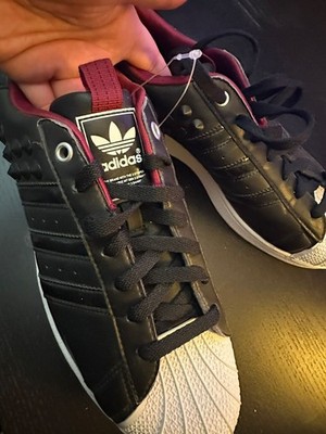 RARE  Adidas Superstars Deluxe Men's Leather Studded Shoes 10.5 Silk Burgundy