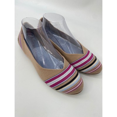 Rothys Shoes The Flat Ballet Womens 10 Camel Ribbon Desert Stripe Washable Round