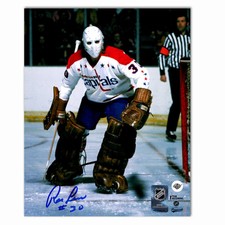 Ron Low Autographed Washington Capitals Away 8x10 Photo (White Mask)