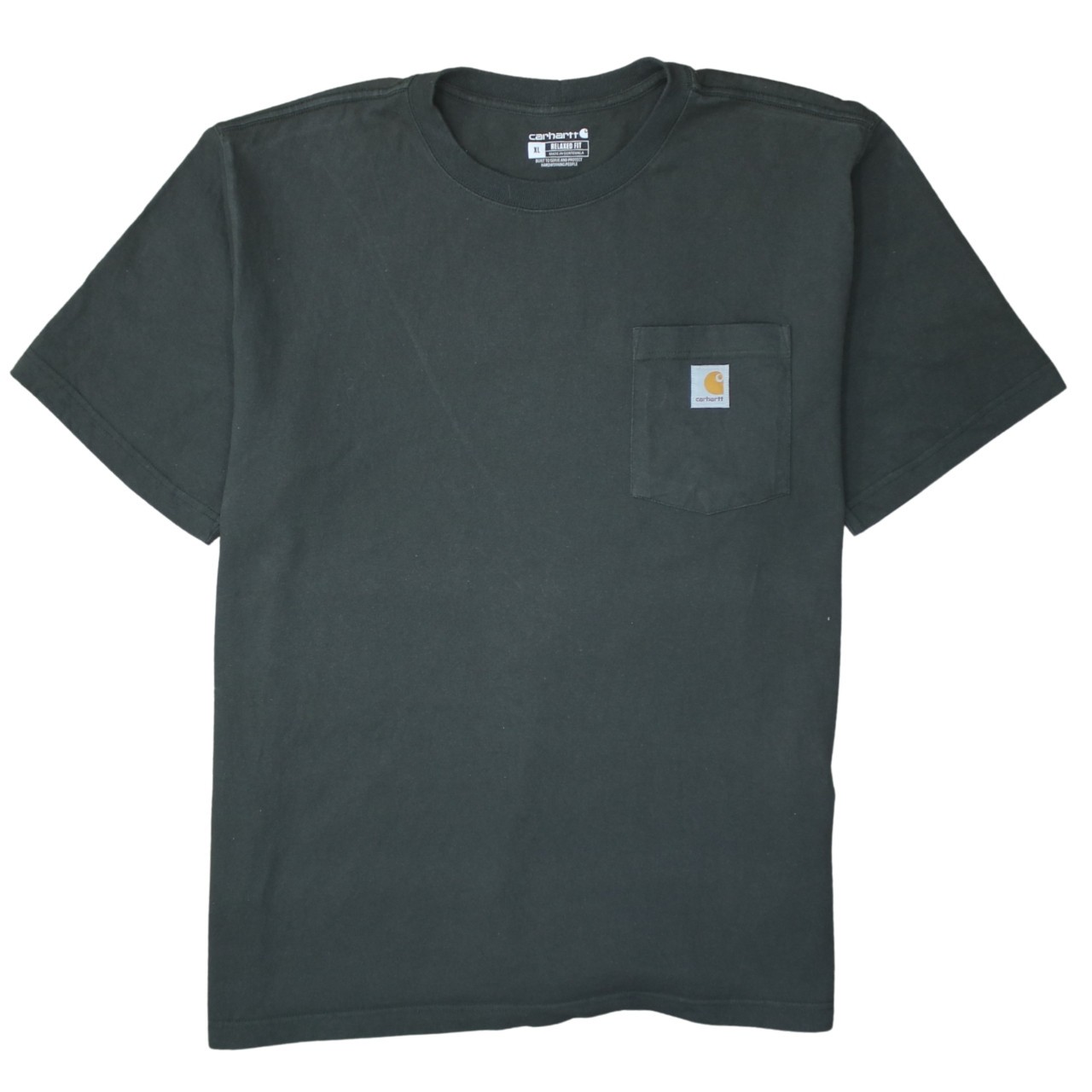 Carhartt Mens T Shirt Dark Green Heavyweight Workwear Chest Pocket Patch XL