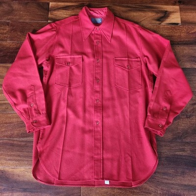Pendleton Vintage Wool Board Shirt Red Flap Pocket Loop Button USA Mens 16.5