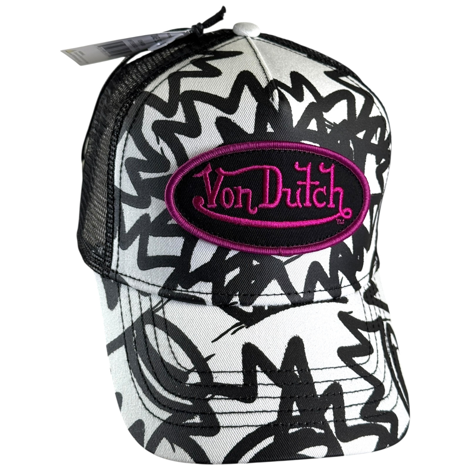 Von Dutch Hat Cap SnapBack Trucker Mesh Graffiti Patch Black/White NEW W/ TAGS!