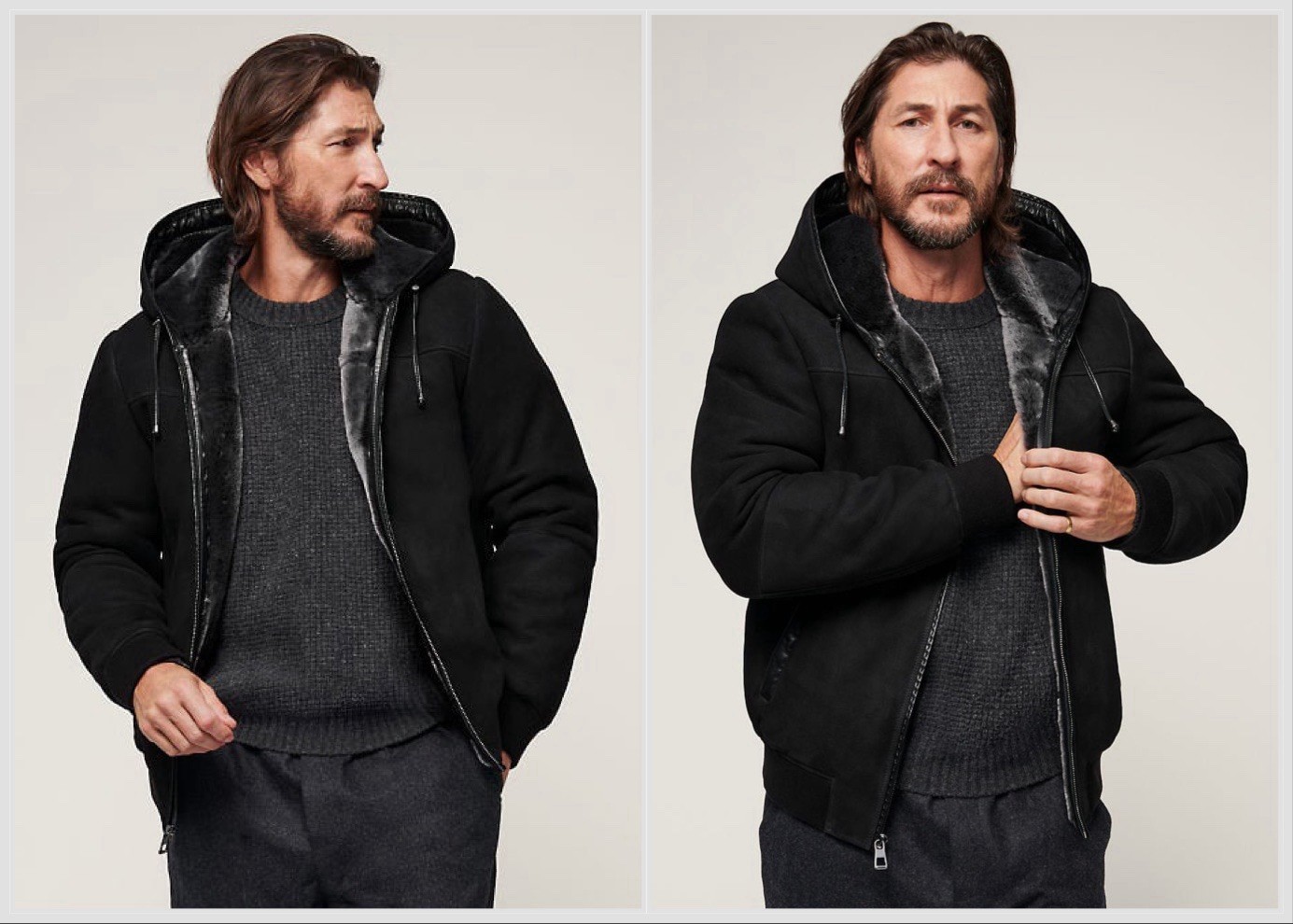 Overland Luke Hooded Merino Sheepskin Jacket Coat Black Briesa Mens Sz 46 NICE! image 10