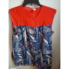 Vintage 60s 70s L Artistic Creation Apron Vest snap smock Patchwork Sleeveless
