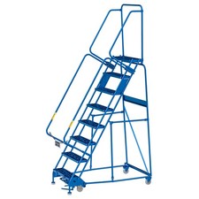 Global Industrial 8 Step Steel Rolling Ladder with 24"W Perforated Step Blue